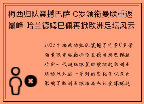 梅西归队震撼巴萨 C罗领衔曼联重返巅峰 哈兰德姆巴佩再掀欧洲足坛风云