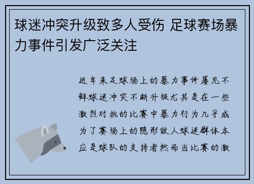球迷冲突升级致多人受伤 足球赛场暴力事件引发广泛关注