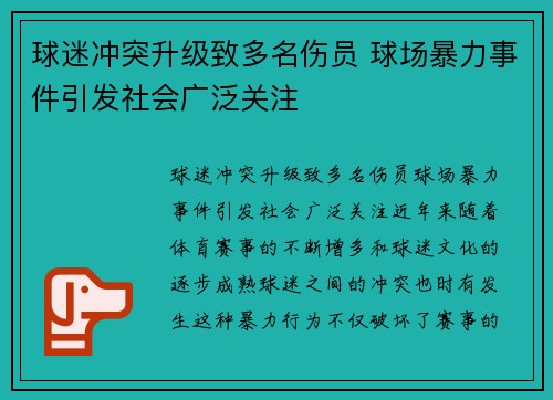 球迷冲突升级致多名伤员 球场暴力事件引发社会广泛关注