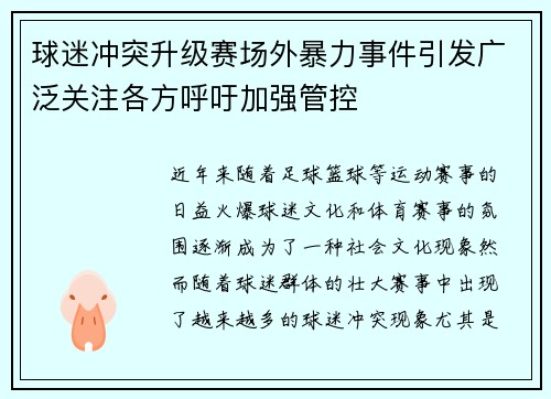 球迷冲突升级赛场外暴力事件引发广泛关注各方呼吁加强管控