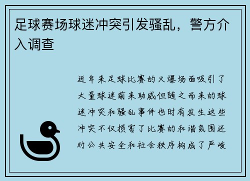 足球赛场球迷冲突引发骚乱，警方介入调查