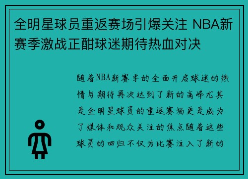 全明星球员重返赛场引爆关注 NBA新赛季激战正酣球迷期待热血对决